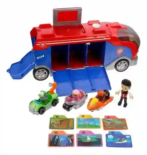 Bus Paw Patrol Patrulla Canina Incluye 3 Carros Juguete Niño Rojo Con Azul
