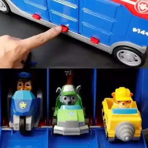 Bus Paw Patrol Patrulla Canina Incluye 3 Carros Juguete Niño Rojo Con Azul