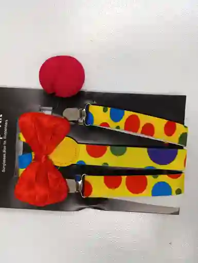 Set Payaso Infantil – Tirantes Moño Rojo Satinado Nariz De Espuma Roja
