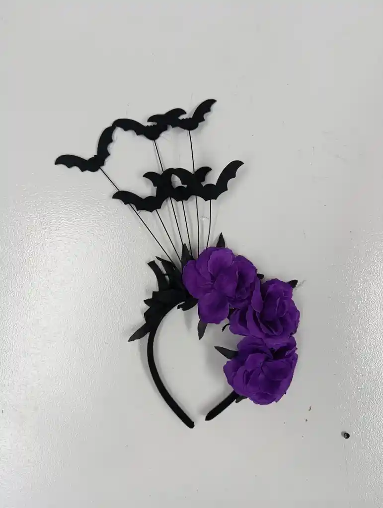 Diadema Halloween Con Flores Rojas Y Murciélagos Decorativos