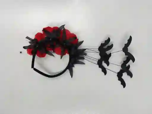 Diadema Halloween Con Flores Rojas Y Murciélagos Decorativos