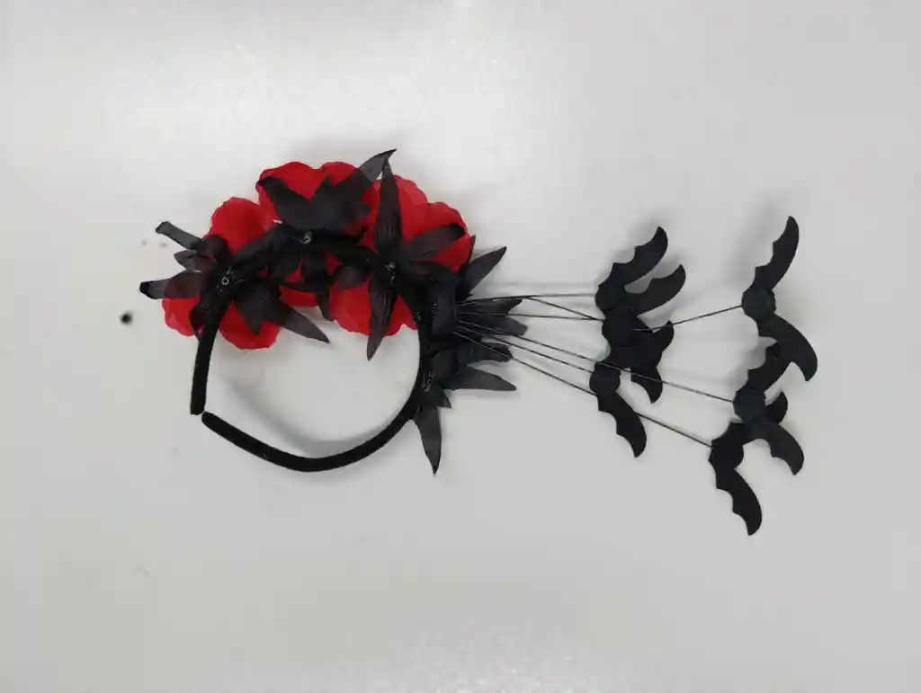 Diadema Halloween Con Flores Rojas Y Murciélagos Decorativos