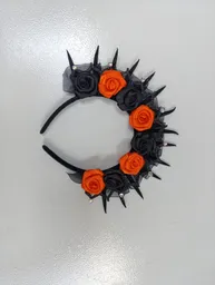 Diadema Gótica Con Rosas Rojas Y Negras, Picos Y Brillos Estilo Halloween Reina Oscura