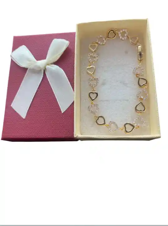 Pulsera Diseño De Corazones Con Piedras En Rodio