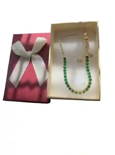 Pulsera Ajustable Diseño De Piedras Verdes En Rodio