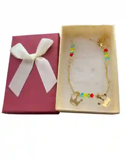 Tobillera Diseño De Coronas Y Corazones De Colores Pequeños En Cover Gold