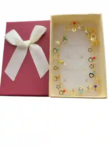 Tobillera Diseño De Corazones Y Estrellas Pequeñas En Cover Gold