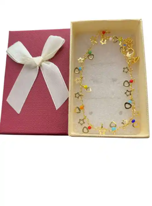 Tobillera Diseño De Corazones Y Estrellas Pequeñas En Cover Gold