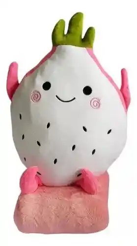 Peluche Almohada Mangostan Con Manta Peluche Fruta Kawaii Rosa
