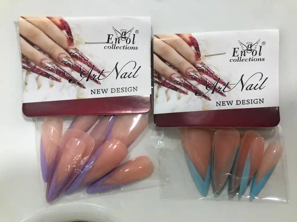 Uñas Postizas Almendrada Francesa Profesionales Decoradas Engol Largas Abs X12unds
