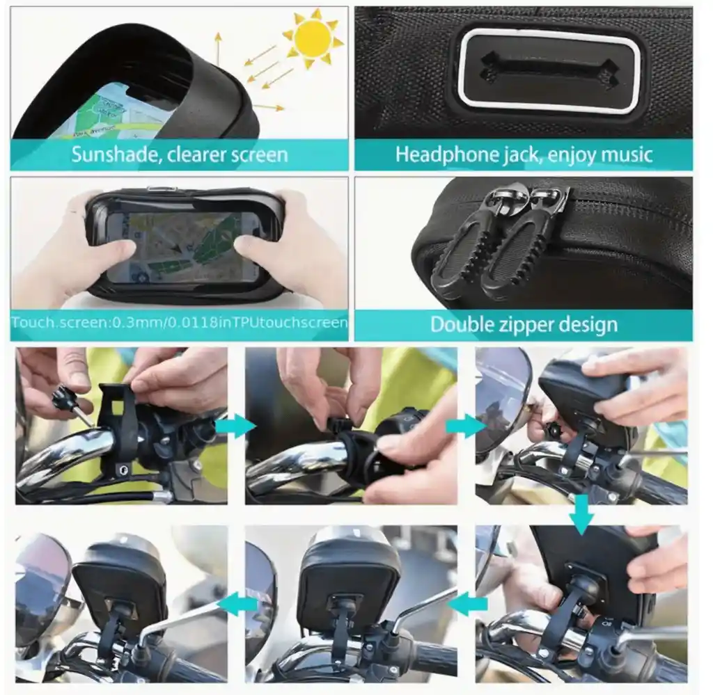 Soporte Porta Celular Impermeable Con Visera Para Moto