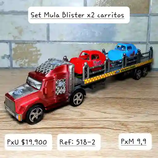 Set Mula/tractomula X2 Carros Blister