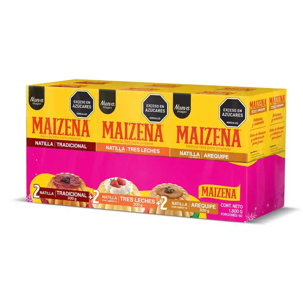 Maizena Mezcla Para Preparar Natilla Sabores Tradicional, Tres Leches Y Arequipe 6 Unidades / 300 G