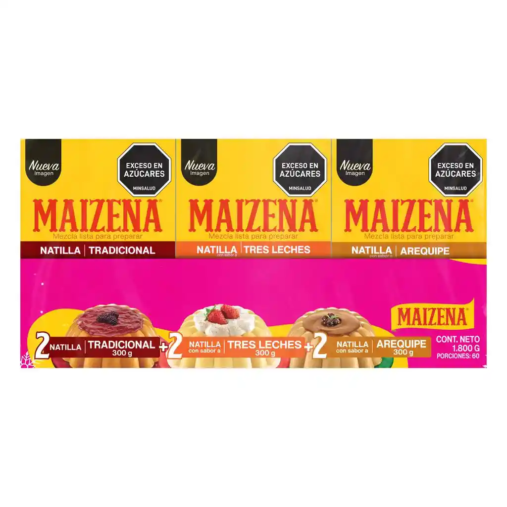 Maizena Mezcla Para Preparar Natilla Sabores Tradicional, Tres Leches Y Arequipe 6 Unidades / 300 G