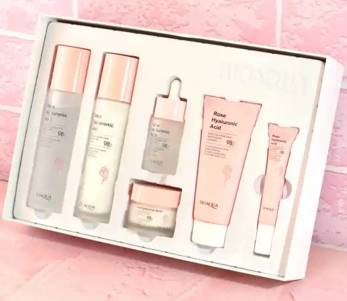 Kit De Lujo Skincare Bioaqua Agua De Rosas Acido Hialuronico X6