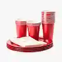 Platos Y Vasos Metalizados Rojos Juego X10 – Ideal Para Fiestas ❤️🥳