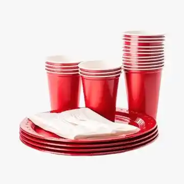 Platos Y Vasos Metalizados Rojos Juego X10 – Ideal Para Fiestas ❤️🥳