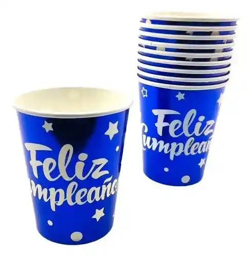 Platos Y Vasos Metalizados Azul Con Motivo “feliz Cumpleaños” Juego X10 – Ideal Para Fiestas 💙