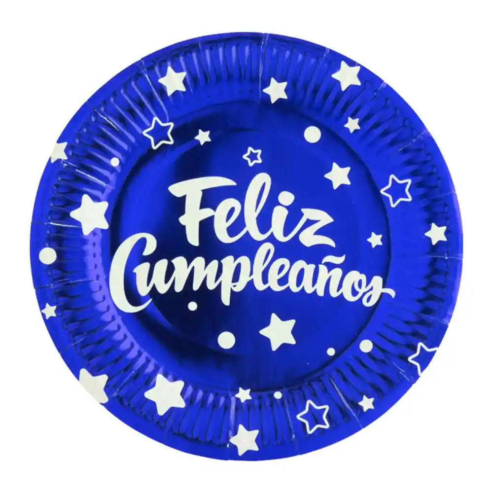 Platos Y Vasos Metalizados Azul Con Motivo “feliz Cumpleaños” Juego X10 – Ideal Para Fiestas 💙