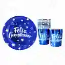 Platos Y Vasos Metalizados Azul Con Motivo “feliz Cumpleaños” Juego X10 – Ideal Para Fiestas 💙