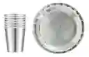 Platos Y Vasos Metalizados Plateado Juego X10 – Ideal Para Fiestas ✨🤍🥳