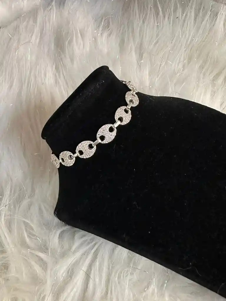 Pulsera Manilla Plata Ley 925 Eslabones Gruesos Plateada Garantia Original + Bolsita De Tela