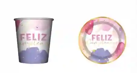 Set Fiesta Feliz Cumpleaños Acuarela Platos Y Vasos X8