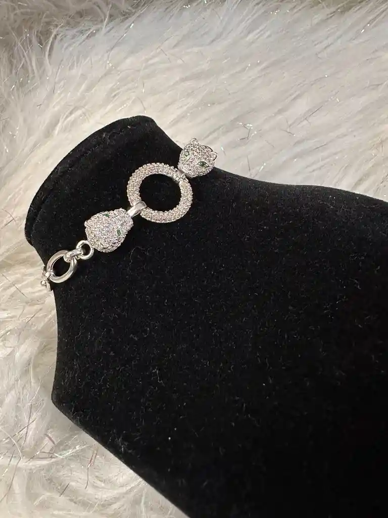 Pulsera Manilla Plata Ley 925 Panteras X2 Garantia Original + Bolsita De Lujo