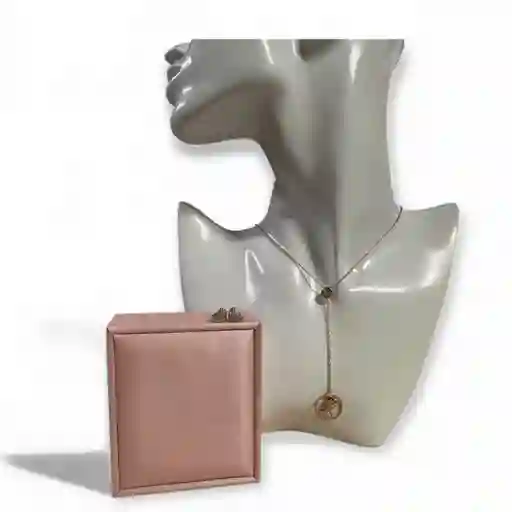 Trío Plata Ley 925 - Corazon Oro Rosa (aretes + Cadena + Dije + Estuche De Lujo