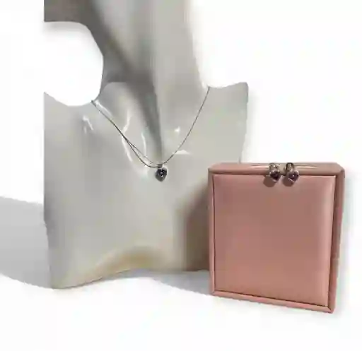 Trio Plata Ley 925 - Delicado Corazon Morado + Estuche De Lujo