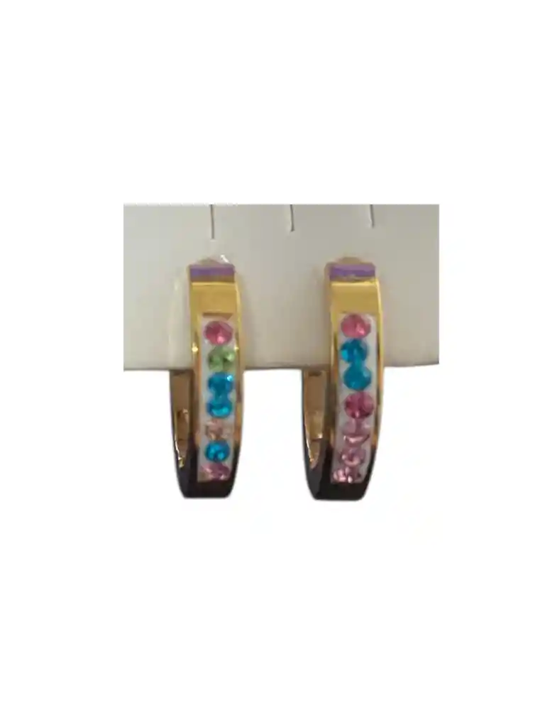 Aretes Circulares Grandes Con Piedras De Colores, Con Textura Marca Cover Gs