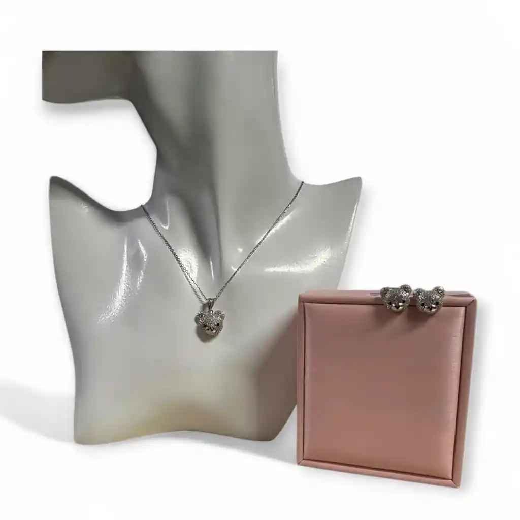 Trio Plata Ley 925 Cara Osos Brillantes Garantia Original + Estuche De Lujo