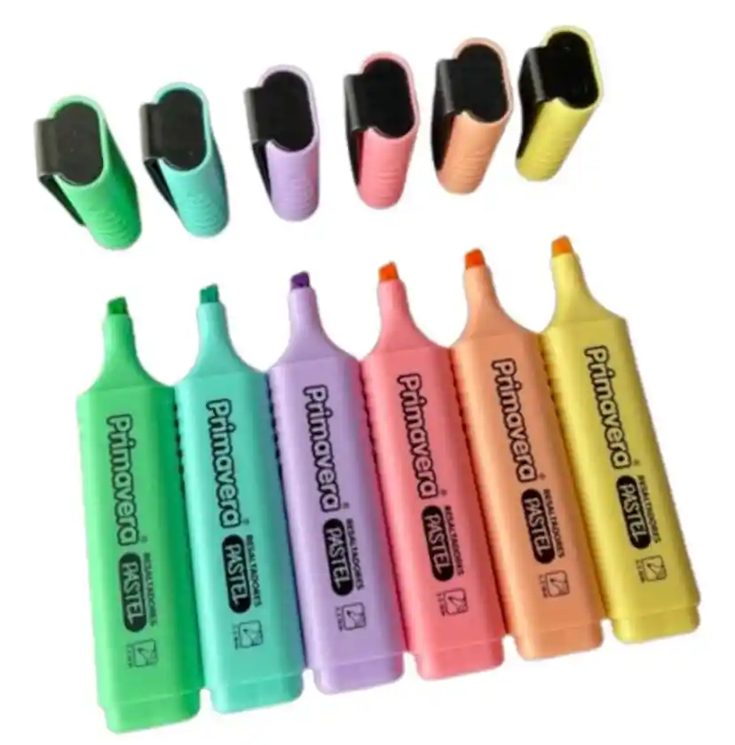 Set De 6 Resaltadores Primavera Colores Pastel Intensos Con Punta Biselada (5.5 Mm)