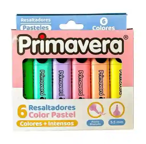 Set De 6 Resaltadores Primavera Colores Pastel Intensos Con Punta Biselada (5.5 Mm)