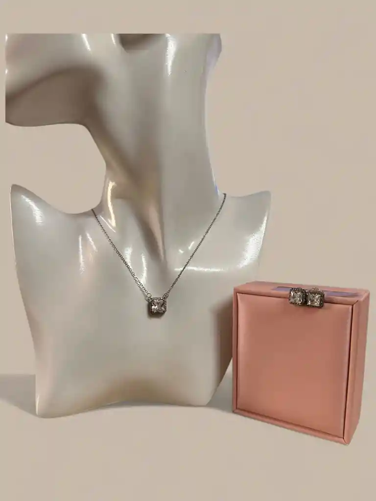 Trio Plata Ley 925 Cuadrado Con Pepitas Brillantes Garantia Original + Estuche De Lujo
