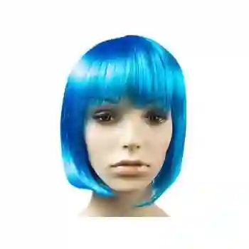 Peluca Corta Lisa Azul Para Hora Loca, Halloween, Carnaval