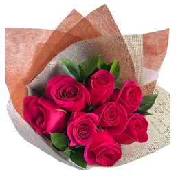 Flores Arreglo 8 Rosas Fucsia En Ramo