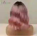 Peluca Corta Lisa Con Flequillo Color Degrade Rosa Cabello Sintético