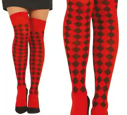 Medias Pantalón Para Halloween Disfraz Con Diseño De Rombo Rojo Con Negro
