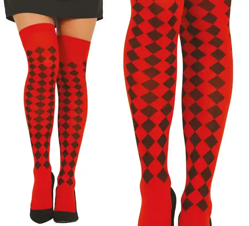 Medias Pantalón Para Halloween Disfraz Con Diseño De Rombo Rojo Con Negro