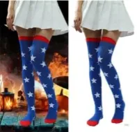 Medias Para Halloween Disfraz Con Diseño De Estrellas Blancas Con Medias Azules