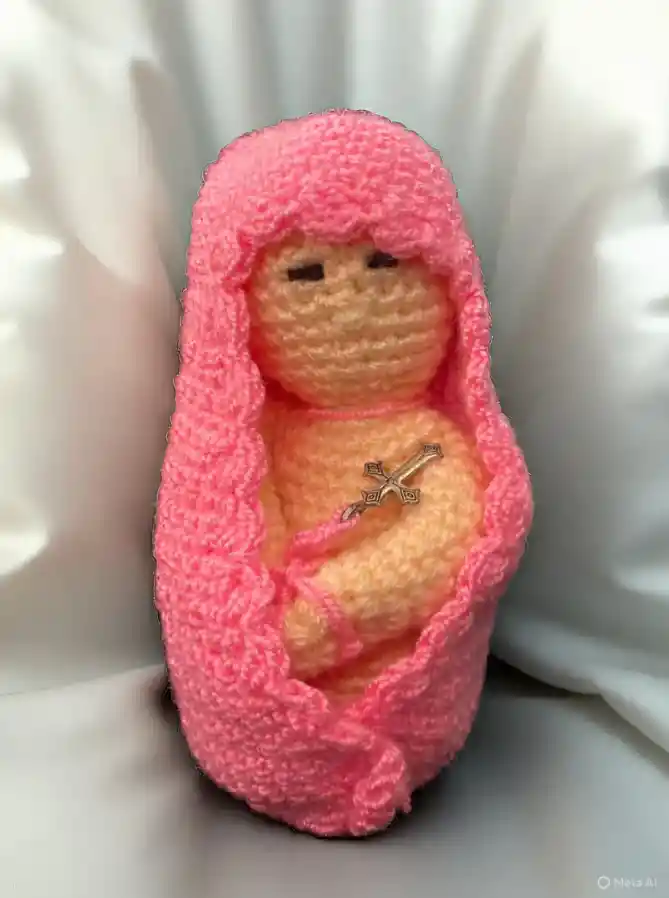 Peluche Muñeca De La Virgen Tejida En Crochet Hecha A Mano Pequeña