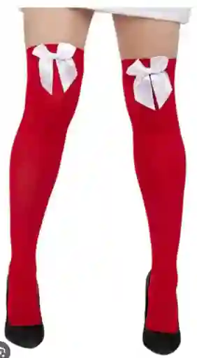 Media Para Halloween Disfraz Con Diseño De Moño Blanco De Color Rojo