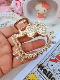🎀🐱 Pinza "moñito Glam Kitty" En Cristales Rosados 💎