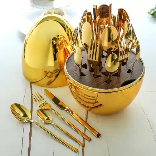 Juego De Cubiertos 24pcs Acero Inoxidable Gold Estuche Huevo Color Dorado