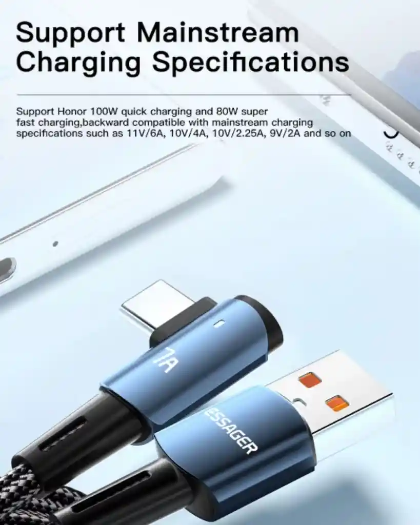 Cable Carga Rapida 100w De Nylon 2metros Usb Tipo C A Usb