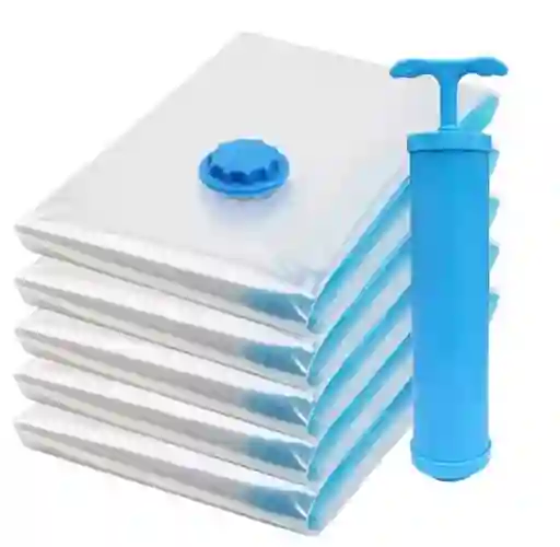 5 Bolsas Al Vacio 80x60 + Bomba Empaque Al Vacio Ahorrador Espacio