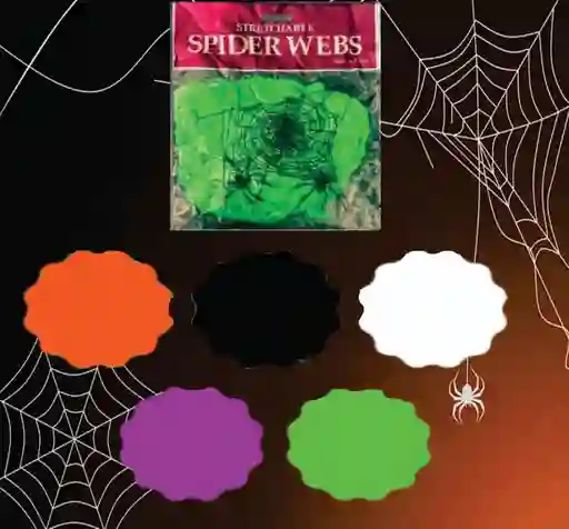 Halloween Telaraña Pequeña Colores Surtidos Expandible Con 2 Araña