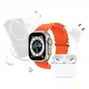 Combo Reloj Watch X8 Ultra + Audifonos In Ear + Power Bank Blanco Naranja Plateado