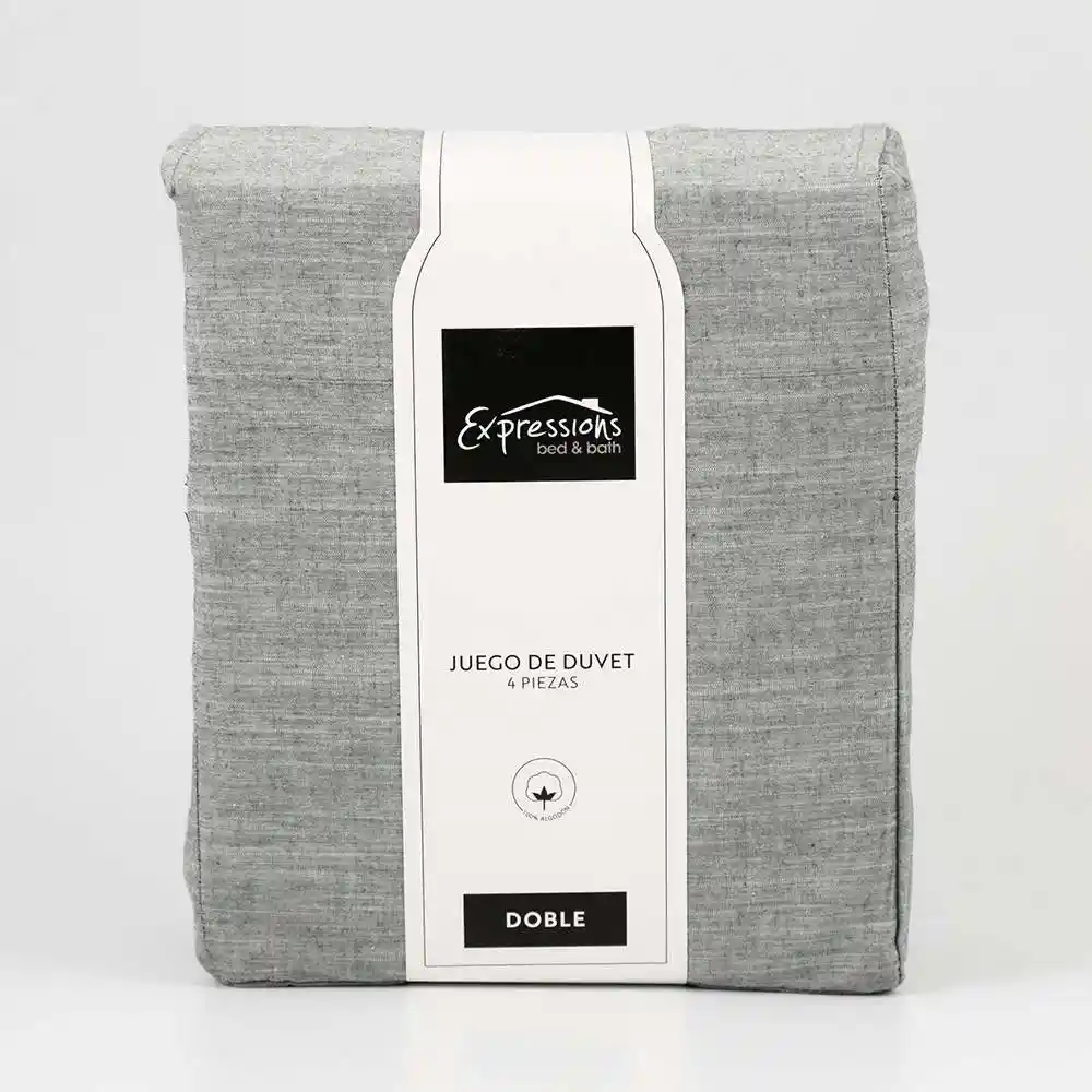 Juego De Duvet Expressions Doble 190x140cm Gris Oscuro 100% Algodon